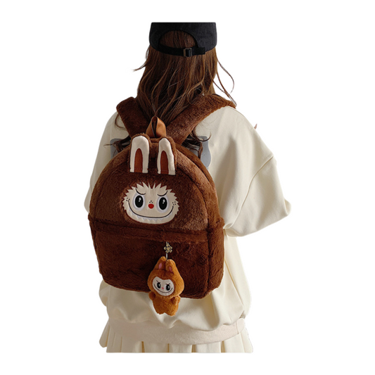 Kids Girls Labubu Plush Backpack Large-capacity Character Doll School Bag With Charm