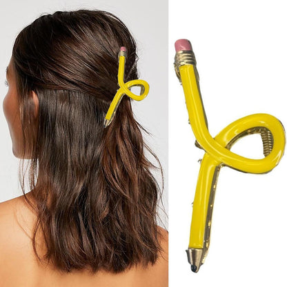 Cute Metal Pencil Hair Claw Clip – Back-to-School Gift & Creative Ponytail Holder