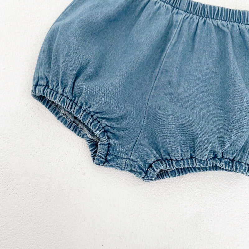 Baby Girls Embroidered Soft Denim Cotton Sleeveless Outfit Set