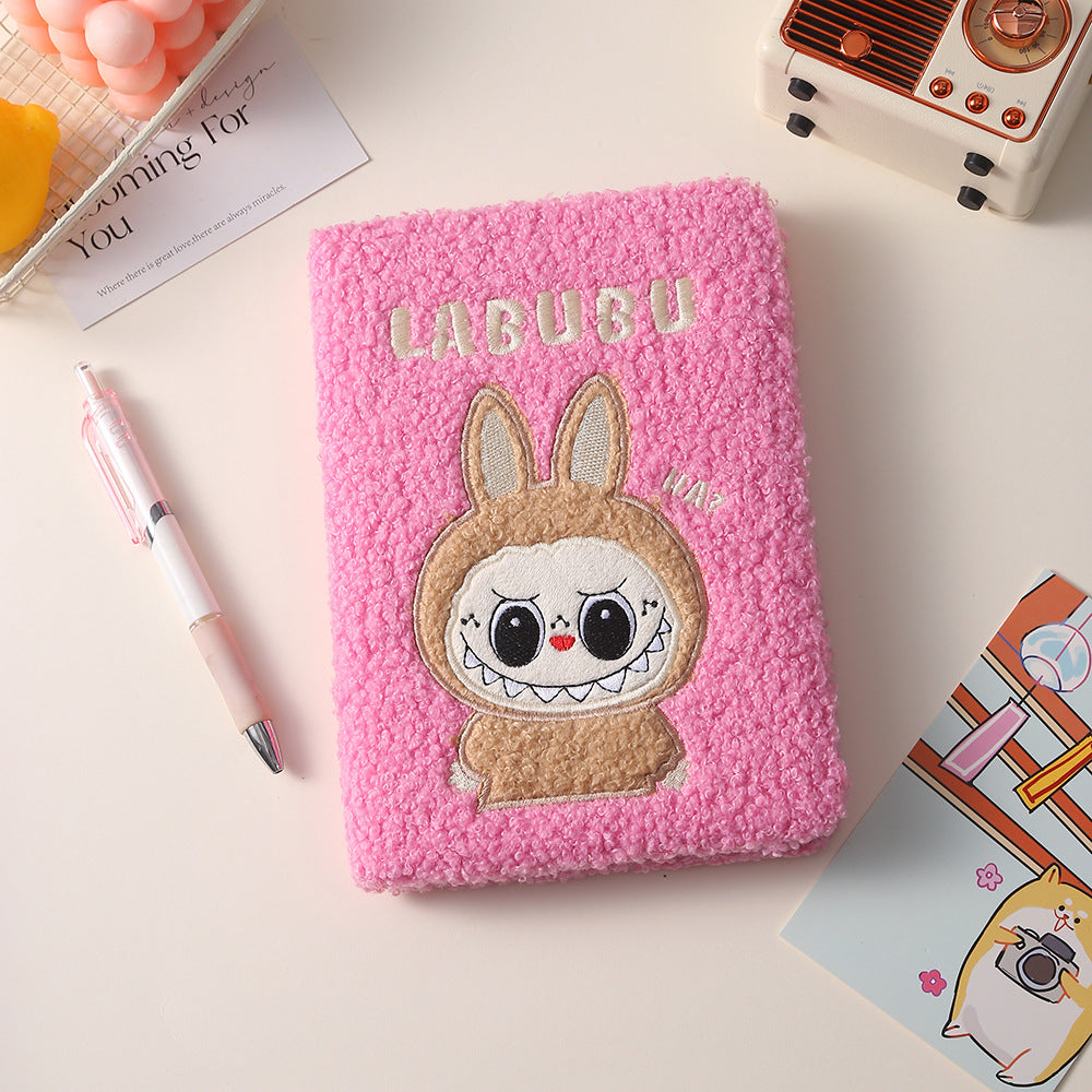 Labubu Embroidered Cartoon Teddy Fleece Plush Notebook Creative Kids Journal DIY Planner
