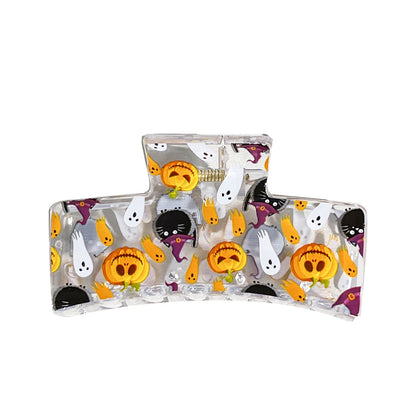 Halloween Pumpkin Bat Print Hair Claw Clip Square Shark Jaw Clip for Bun & Updo Hairstyles
