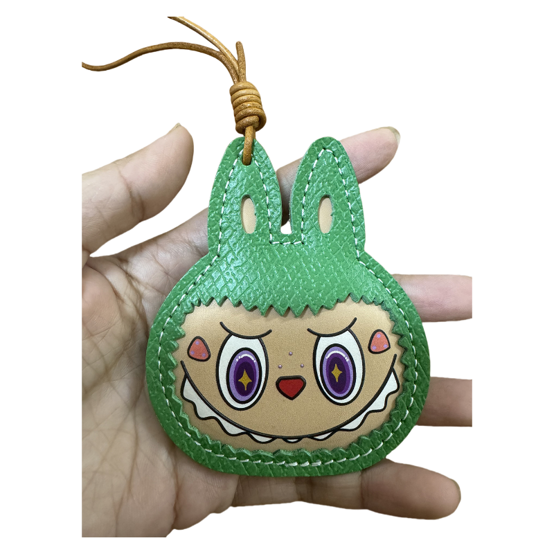 Handmade Leather Cartoon Bag Charm Cute Labubu Keychain Pendant