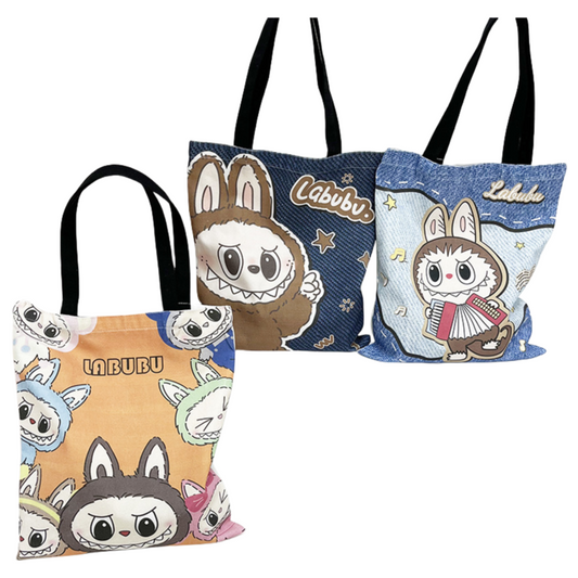 Labubu Cartoon Double-sided Printed Canvas Tote Bag Shoulder Portable