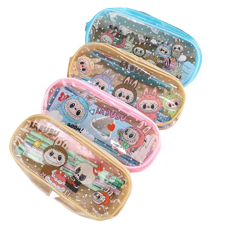 LABUBU Kids' Clear Pencil Case Printed PU Zipper Pouch Back To School