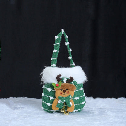 Christmas Plush Gift Bag with 3D Stuffed Toy Decoration, Candy Tote with Furry Trim