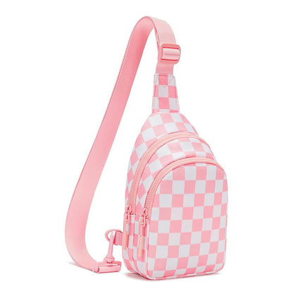 Sport Waist Pack Nylon Checkerboard Crossbody Bag Pastel