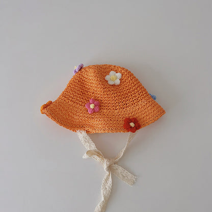 Floral Kids Lace Tie Sun Hat Summer Beach Fisherman Cap