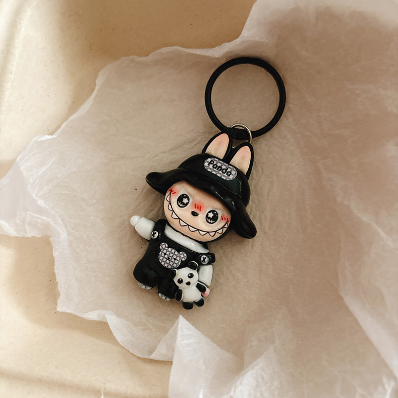 Labubu Silicone Keychain Backpack Charm Cartoon Character Keyring Accessory Gift