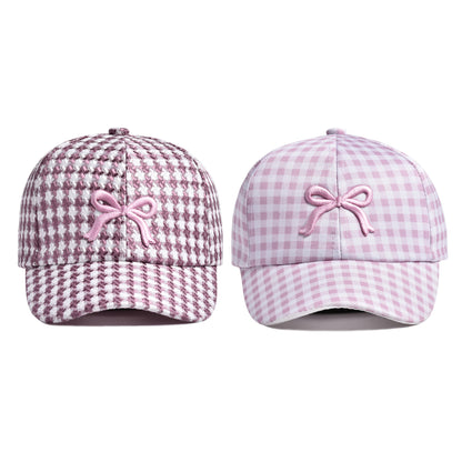 Kids Girl's Houndstooth Bow Embroidery Baseball Cap For Trips
