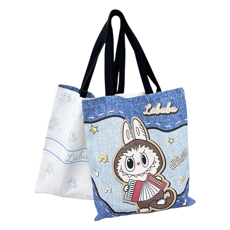 Labubu Cartoon Double-sided Printed Canvas Tote Bag Shoulder Portable