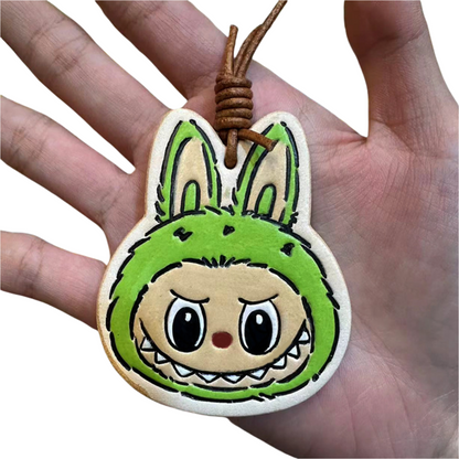 Handmade Leather Cartoon Bag Charm Cute Labubu Keychain Pendant