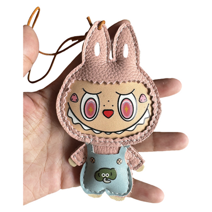 Handmade Leather Keychain Cartoon Labubu Bag Key Charm & Pendant