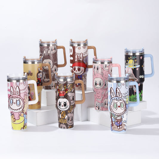 Labubu 40oz Insulated Tumbler with Handle and Straw Car Travel Mug, Hot & Cold Stainless Steel Cup