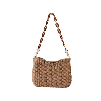 Boho Woven Shoulder Bag New Solid Color Straw Girls Women