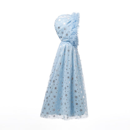 Girls Winter Princess Hooded Cape – Sparkly Snowflake Cloak Coat for Dress Up & Parties