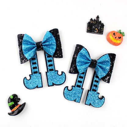 Halloween Glitter Shiny Boot-Shaped Hair Clip Sparkly Bow Hairpin for Kids