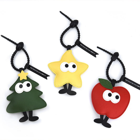 Christmas Tree Apple Star Keychain Creative PU Leather Pendant Ornament New Year