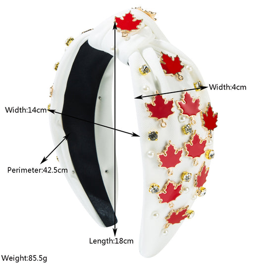 Thanksgiving Fall Maple Leaves Turkey Headband Seed Beads Rhinestones Pearl Knot