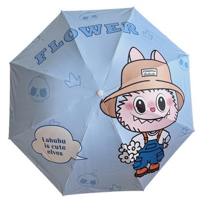 Labubu Printed 3-Fold Automatic Umbrella, Sun & Rain Travel Umbrella with UV Protection