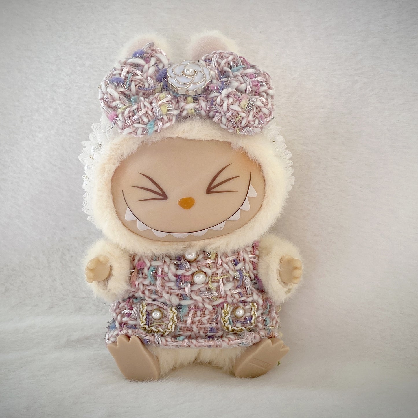 17cm Labubu Elegant Tweed Doll Outfit Bow Headwear Costume
