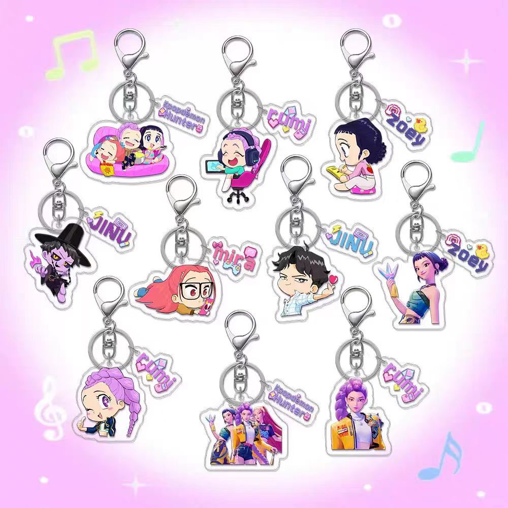 Kpop Demon Hunters Anime Keychain Set 2PCS Acrylic Girl Group Pendants for Bags & Backpacks