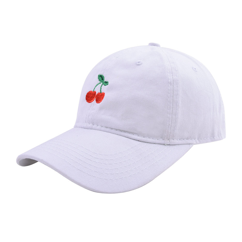 Vintage Washed Cherry Embroidered Baseball Cap For Adult & Big Kids