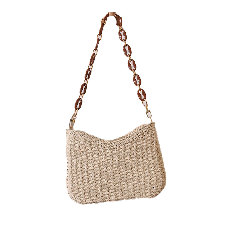Boho Woven Shoulder Bag New Solid Color Straw Girls Women