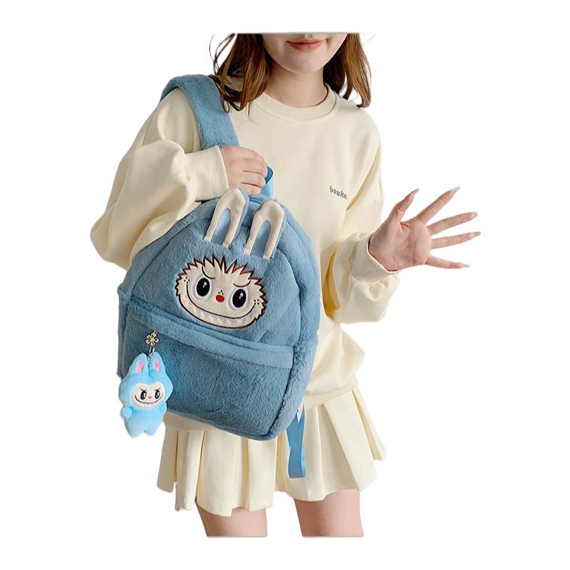 Kids Girls Labubu Plush Backpack Large-capacity Character Doll School Bag With Charm