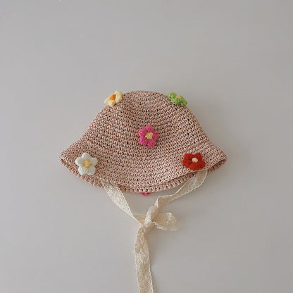 Floral Kids Lace Tie Sun Hat Summer Beach Fisherman Cap