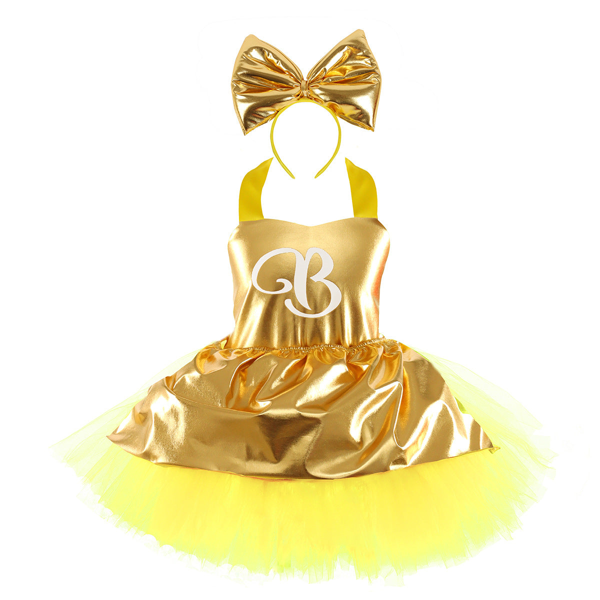 Shiny Tutu Dress with Bow Metallic Princess Costume Set