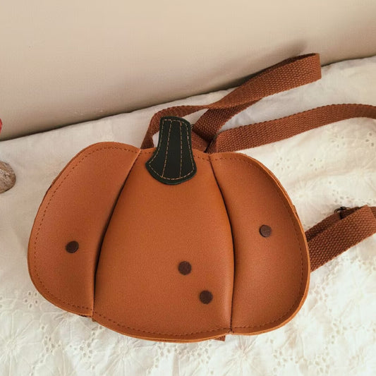 Fall Autumn Pumpkin Textured Leather Backpack Bag for Boys & Girls