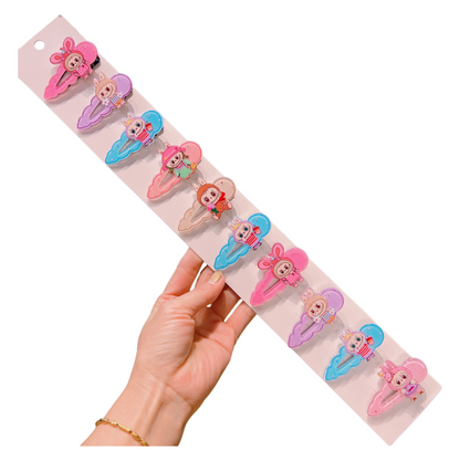Wholesale Labubu Hair Clips Cute Cartoon Acrylic Hollow Snap Clips for Girls 10-Pack