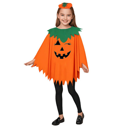 Glow-in-the-Dark Pumpkin Cape & Hat Set Halloween Costume for Adults & Kids