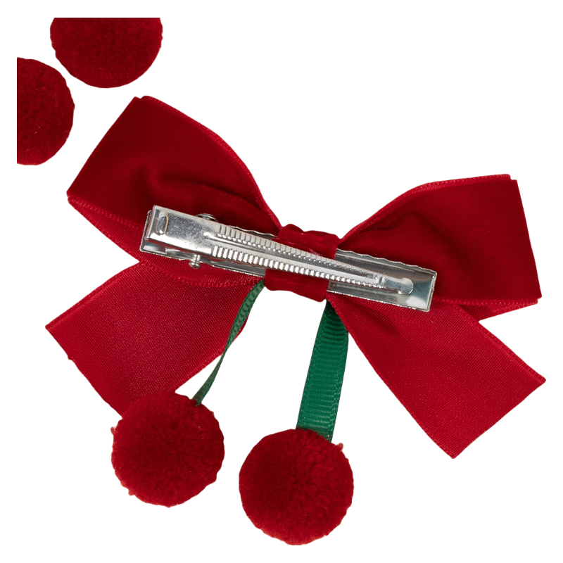 Velvet Bow Hair Clip for Girls Christmas Hair Accessory with Pom Pom