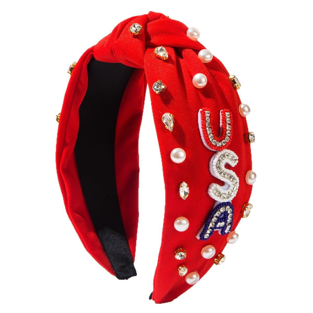 USA Flag Headband Letters Rhinestones Pearl Independence Day