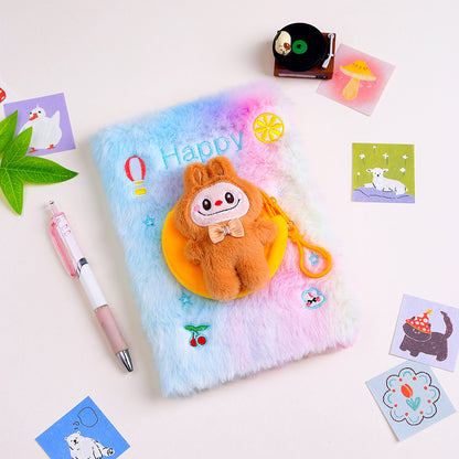 Labubu Teddy Plush Notebook & Coin Pouch Set, Cute DIY Journal Office Supplies for Students
