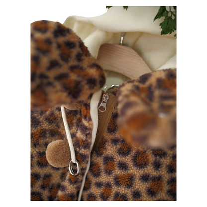 Girls’ Winter Leopard Print Hooded Jacket Thick Fleece-Lined Warm Coat for Toddlers and Kids