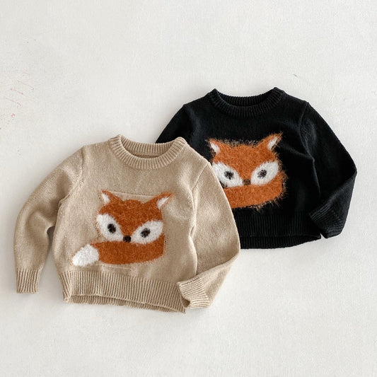 Fall Winter Kids Sweater – Cute Fox Cartoon Knit Pullover Warm Tops for Boys and Girls