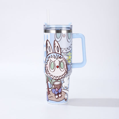 Labubu 40oz Insulated Tumbler with Handle and Straw Car Travel Mug, Hot & Cold Stainless Steel Cup