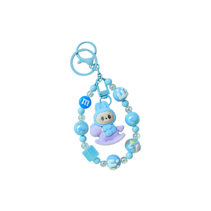 Flocked Labubu Keychain Rocking Horse Character Bag Charm Pendant with Chain