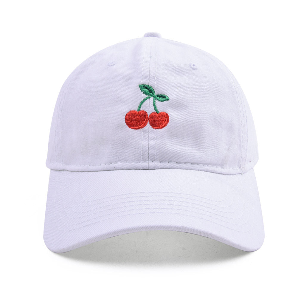 Vintage Washed Cherry Embroidered Baseball Cap For Adult & Big Kids