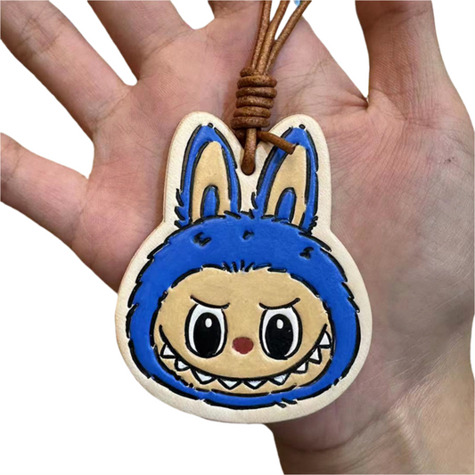 Handmade Leather Cartoon Bag Charm Cute Labubu Keychain Pendant