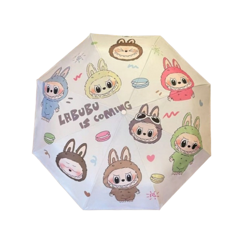 Labubu Printed 3-Fold Automatic Umbrella, Sun & Rain Travel Umbrella with UV Protection
