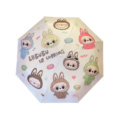 Labubu Printed 3-Fold Automatic Umbrella, Sun & Rain Travel Umbrella with UV Protection