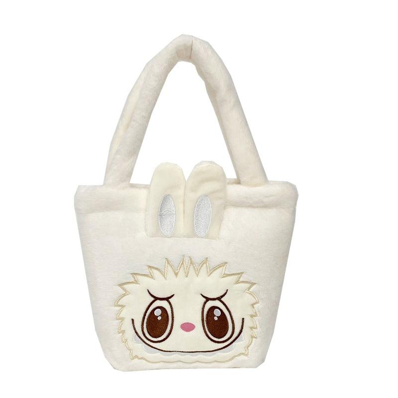 Labubu Plush Cartoon Tote Bag Soft Adorable Solid Handbag