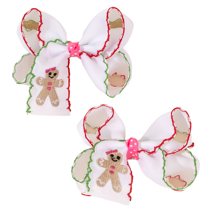 Christmas Santa Claus Reindeer Gingerbread Embroidery Hair Clips Bow Hairpins Girls