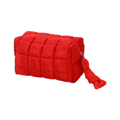 Octagon Makeup Bag Puffed Travel Cosmetic Case with Zipper Elegant Solid Color