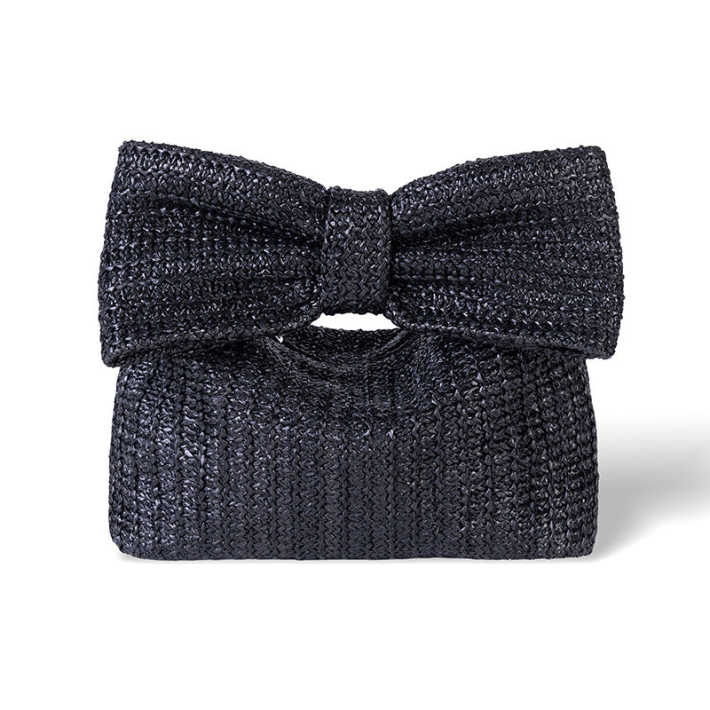 Bow Detail Woven Straw Clutch Handbag for Women