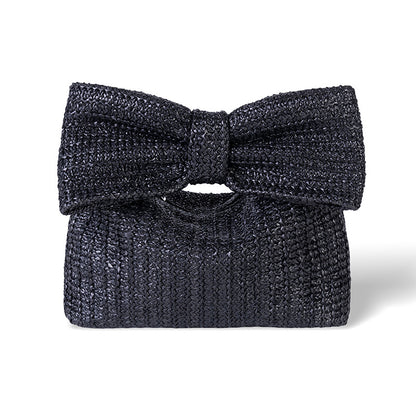 Bow Detail Woven Straw Clutch Handbag for Women