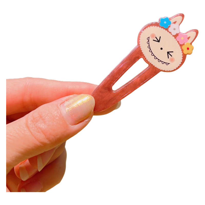 Wholesale Labubu Hair Clips Cute Cartoon Acrylic Hollow Snap Clips for Girls 10-Pack